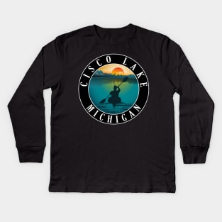 Cisco Lake Kayaking Michigan Sunset Kids Long Sleeve T-Shirt